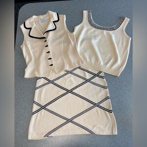 St John by Marie Gray Vintage Cream & Black 3 Piece Knit Skirt Set—Medium